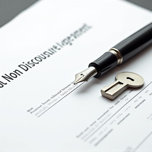 Secure locked briefcase next to a fountain pen and signed non-disclosure agreement
